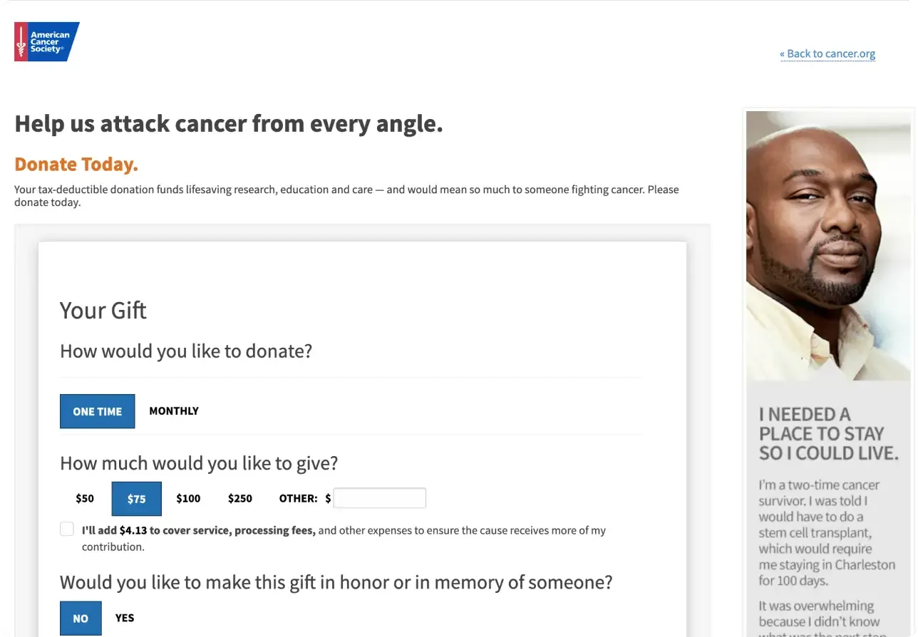 Pre 2021 donation page design.