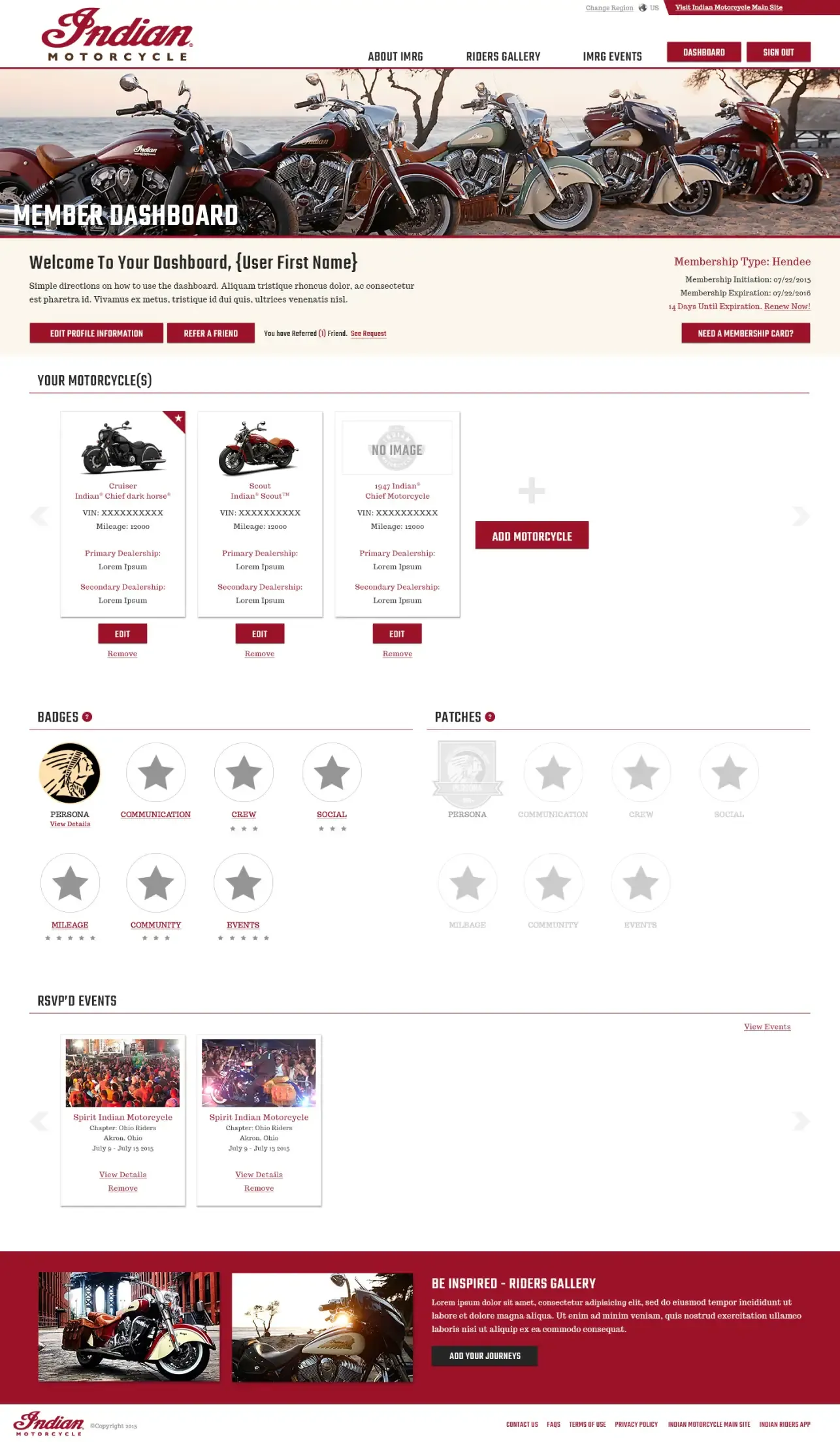 Indian Motorcycle Riders Group member dashboard