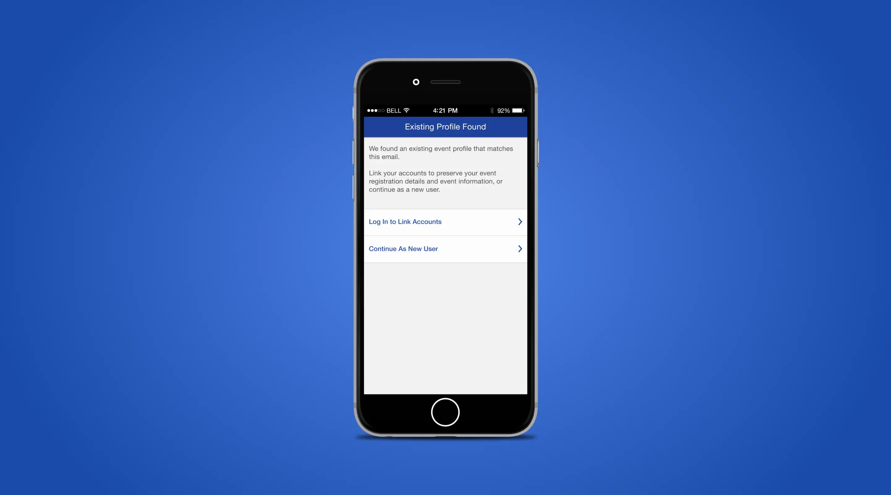 Mobile app general theme existing profile screen
