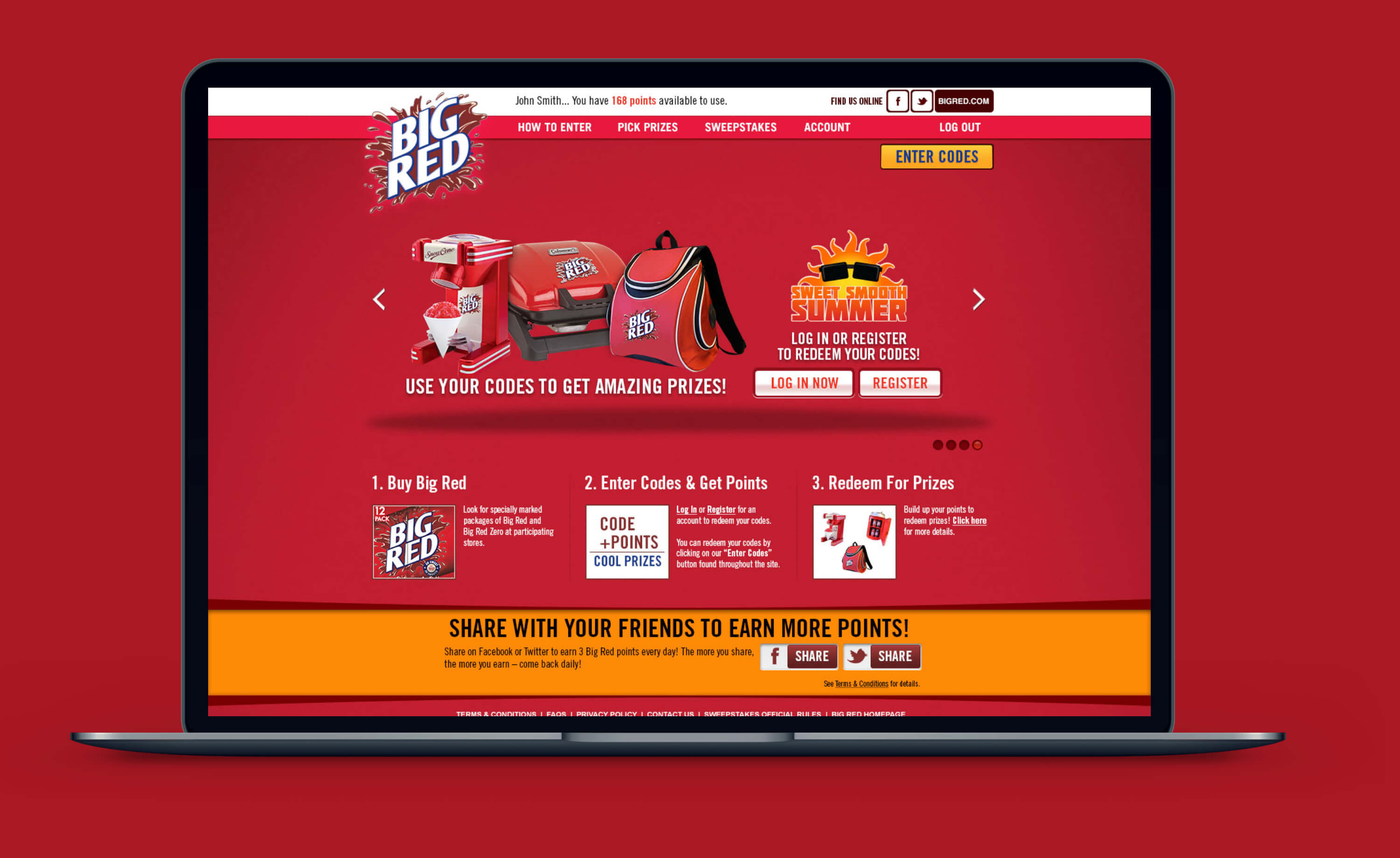 Hero image - screenshot of Big Red Soda Sweet Smooth Summer homepage in desktop application