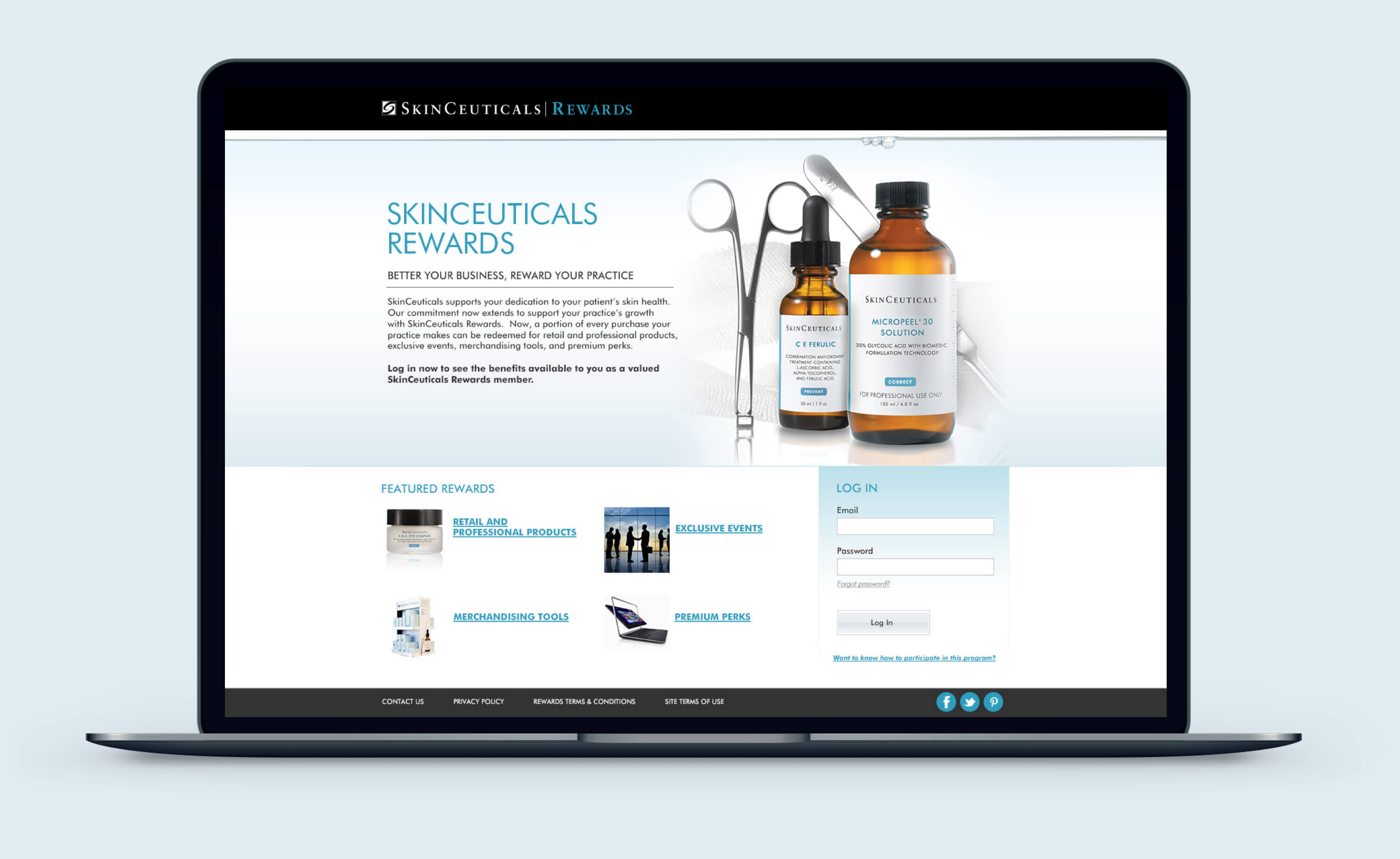 Hero image - screenshot of SkinCeuticals homepage in desktop application