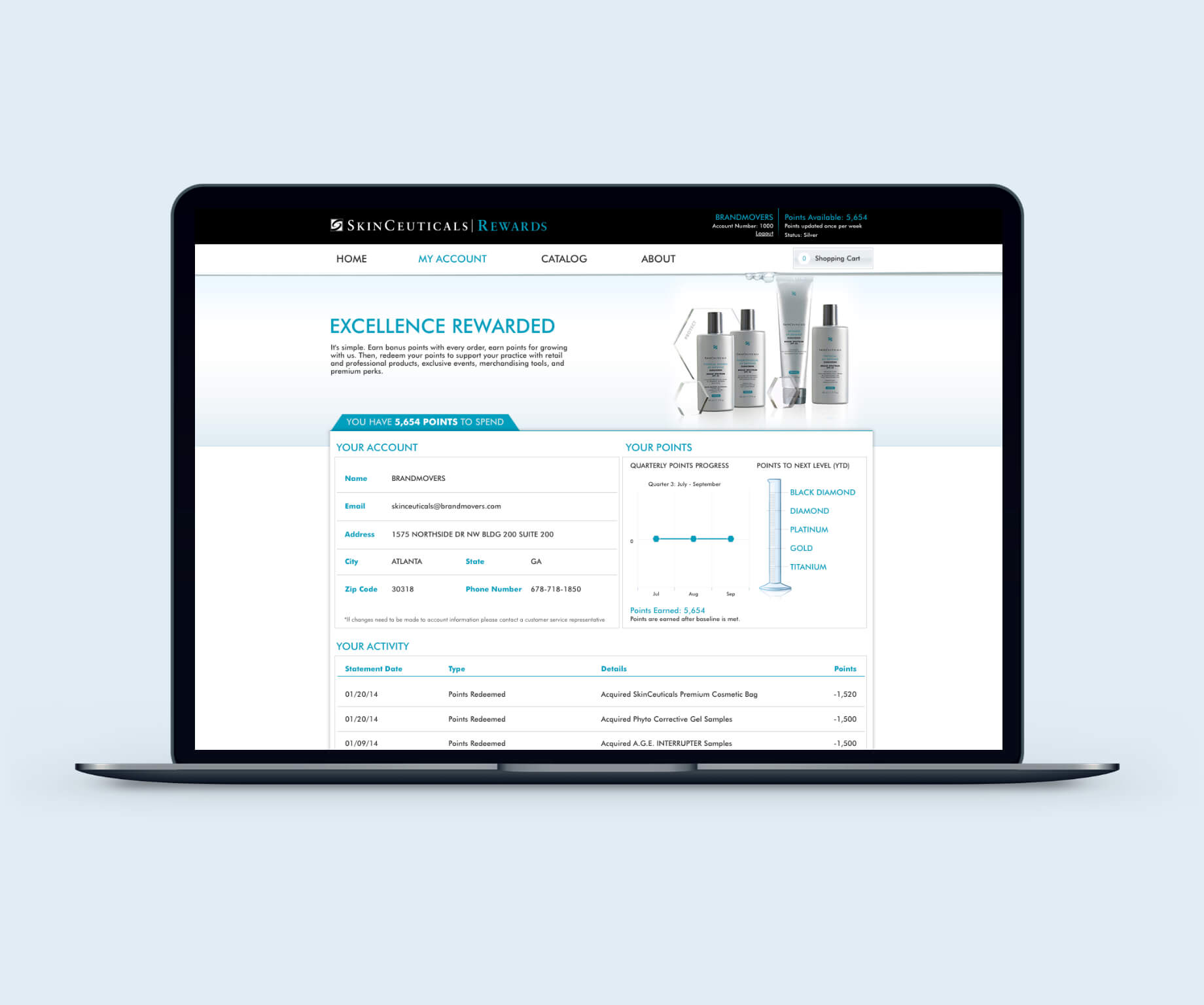 Image of SkinCeuticals My Account Page Design