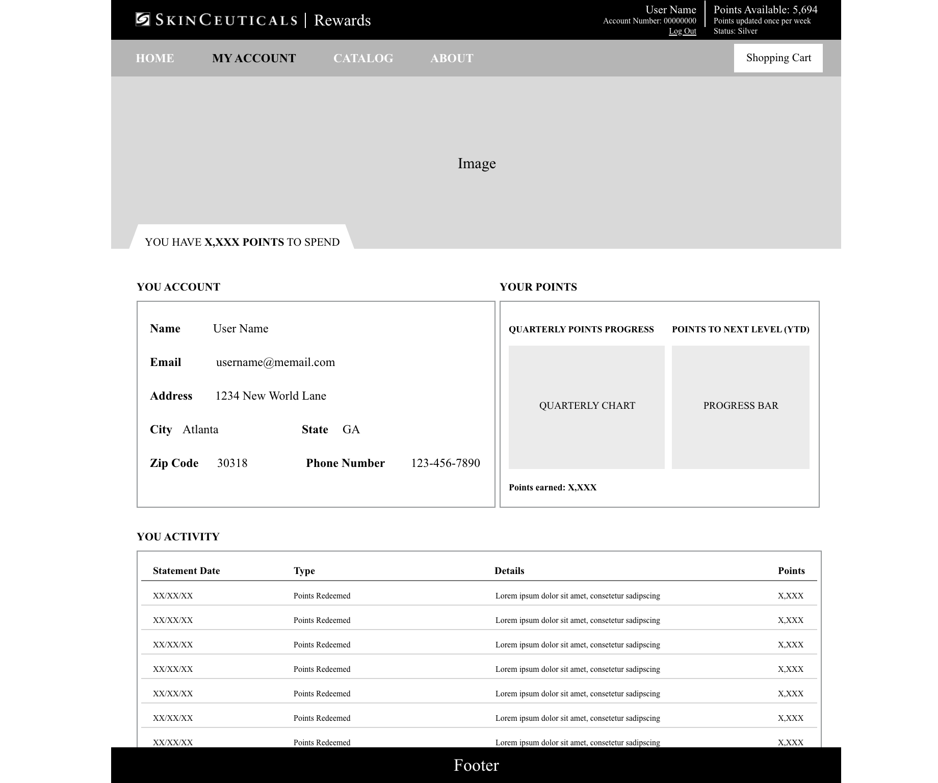 Image of SkinCeuticals Member Dashboard wireframe